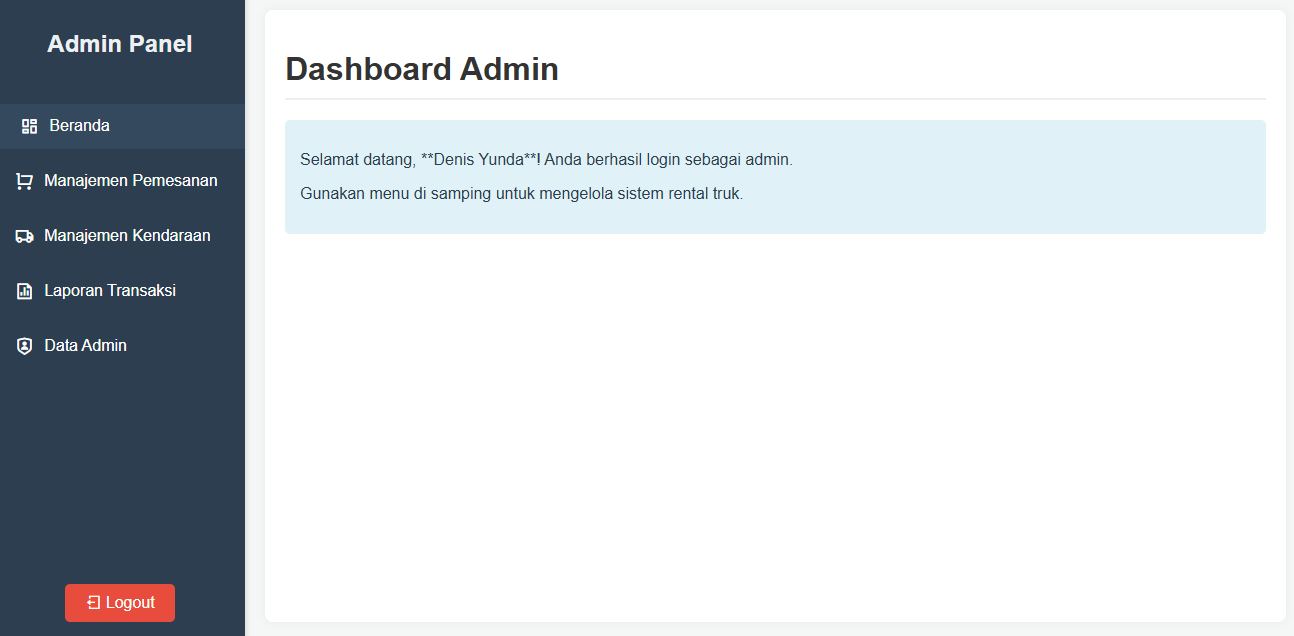Truck Rental Dashboard Main View